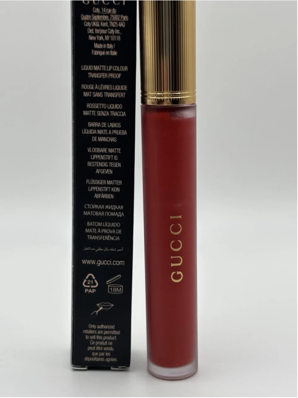Gucci Liquid Matte Lip Colour Transfer Proof -Goldie Red 25- 6.5ml/0.21oz. New